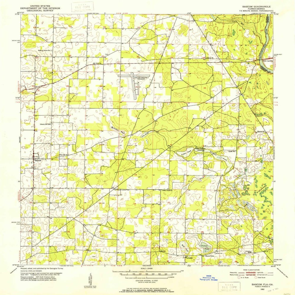 YellowMaps Bascom FL topo map, 1:24000 Scale, 7.5 X 7.5 Minute, Historical, 1952, Updated 1953, 26.7 x 22.9 in - Polypropylene