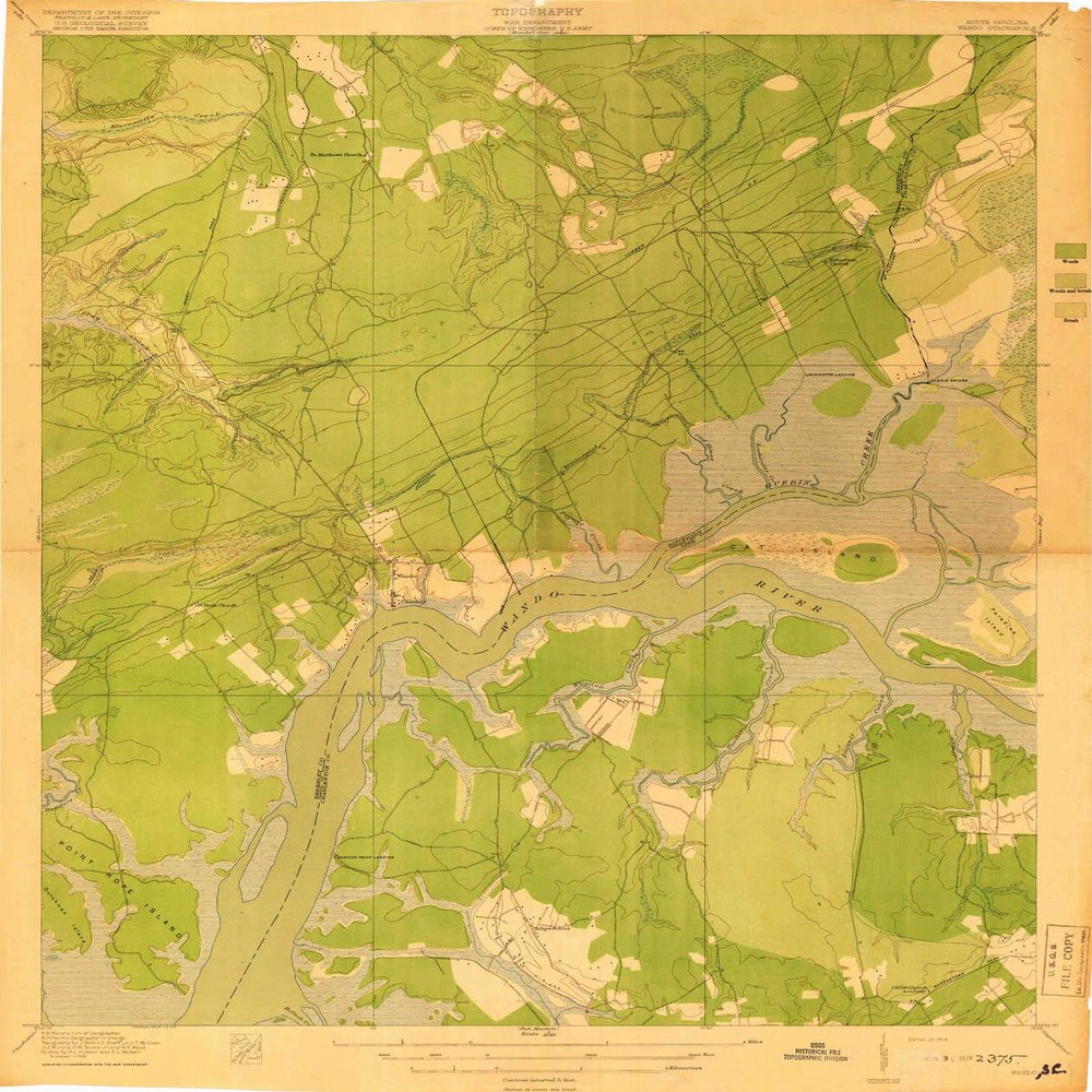 YellowMaps Wando SC topo map, 1:21120 Scale, 7.5 X 7.5 Minute, Historical, 1919, Updated 1919, 28.5 x 23.9 in - Tyvek