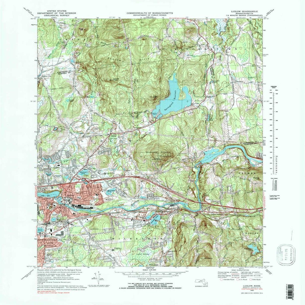 Ludlow MA topo map, 1:25000 Scale, 7.5 X 7.5 Minute, Historical, 1969, Updated 1983, 26.9 x 22 in - Polypropylene