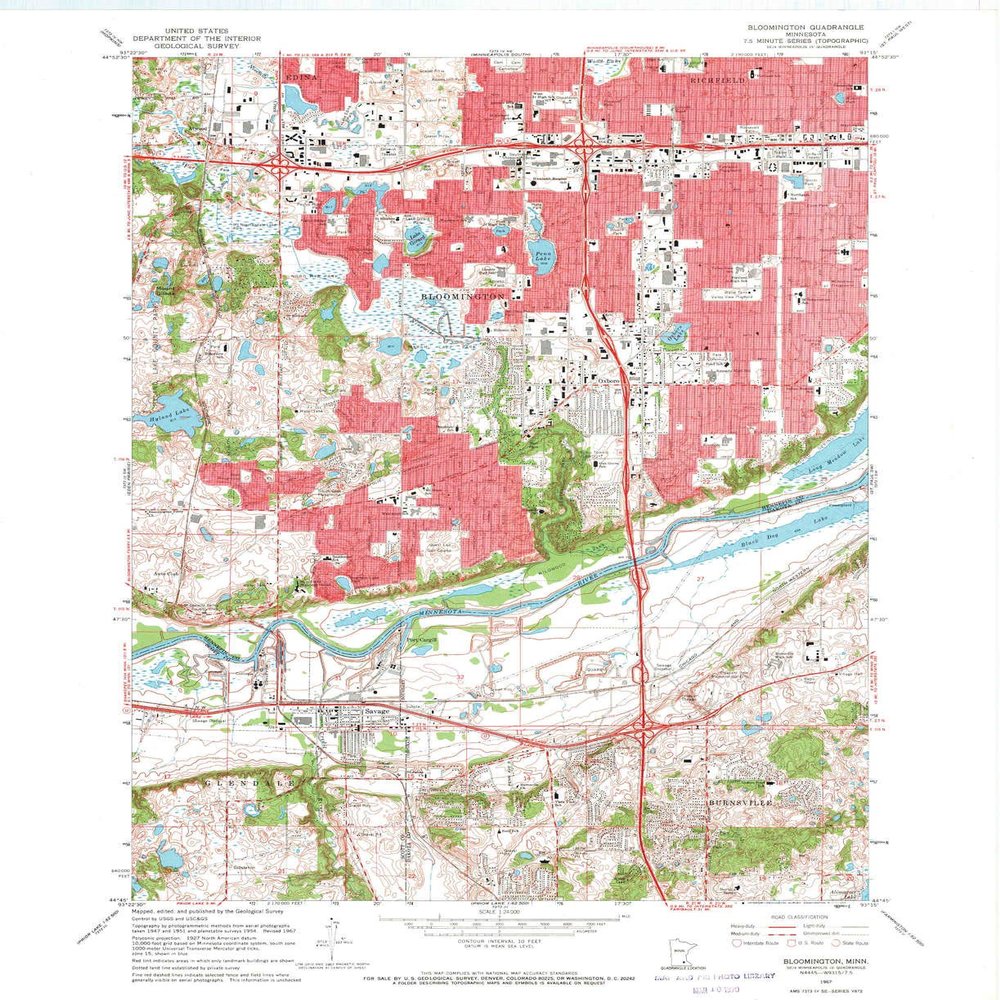 YellowMaps Bloomington MN topo map, 1:24000 Scale, 7.5 X 7.5 Minute, Historical, 1967, Updated 1969, 27.23 x 21.53 in - Polypropylene