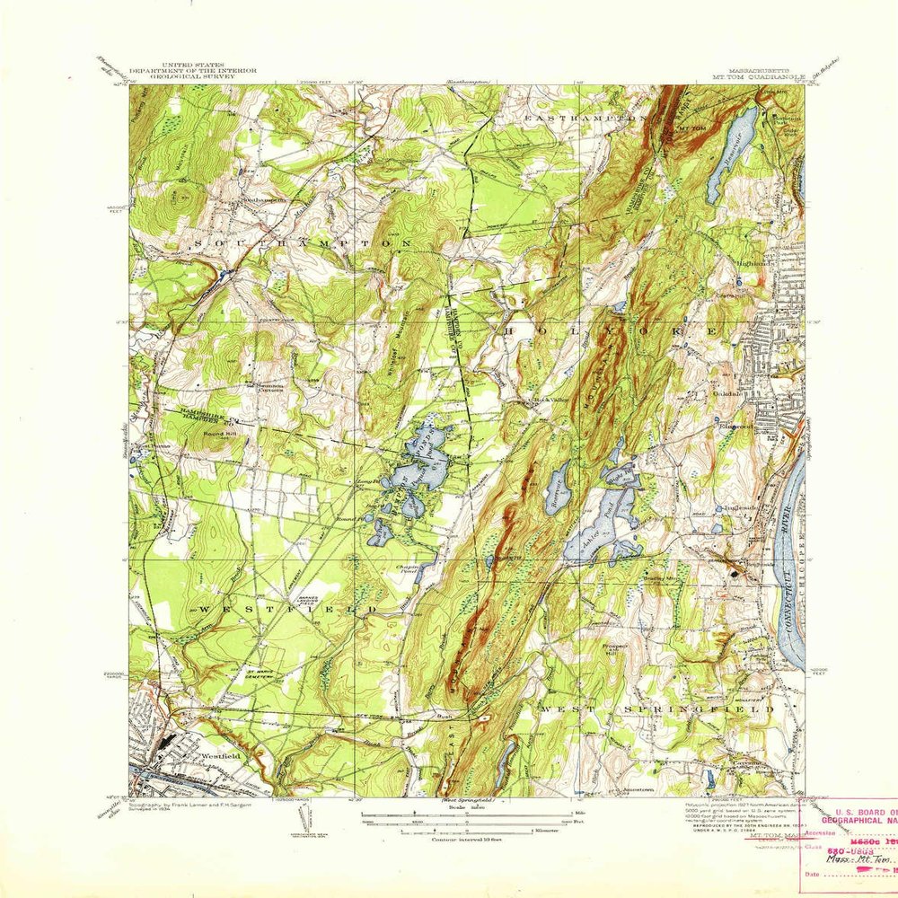 YellowMaps Mt Tom MA topo map, 1:31680 Scale, 7.5 X 7.5 Minute, Historical, 1938, 21.7 x 17 in - Tyvek