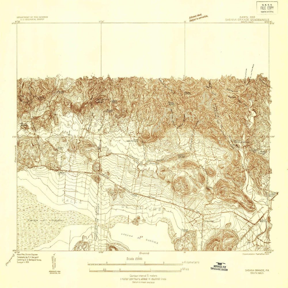YellowMaps Sabana Grande PR topo map, 1:25000 Scale, 7.5 X 7.5 Minute, Historical, 1935, 18.3 x 23.8 in - Tyvek
