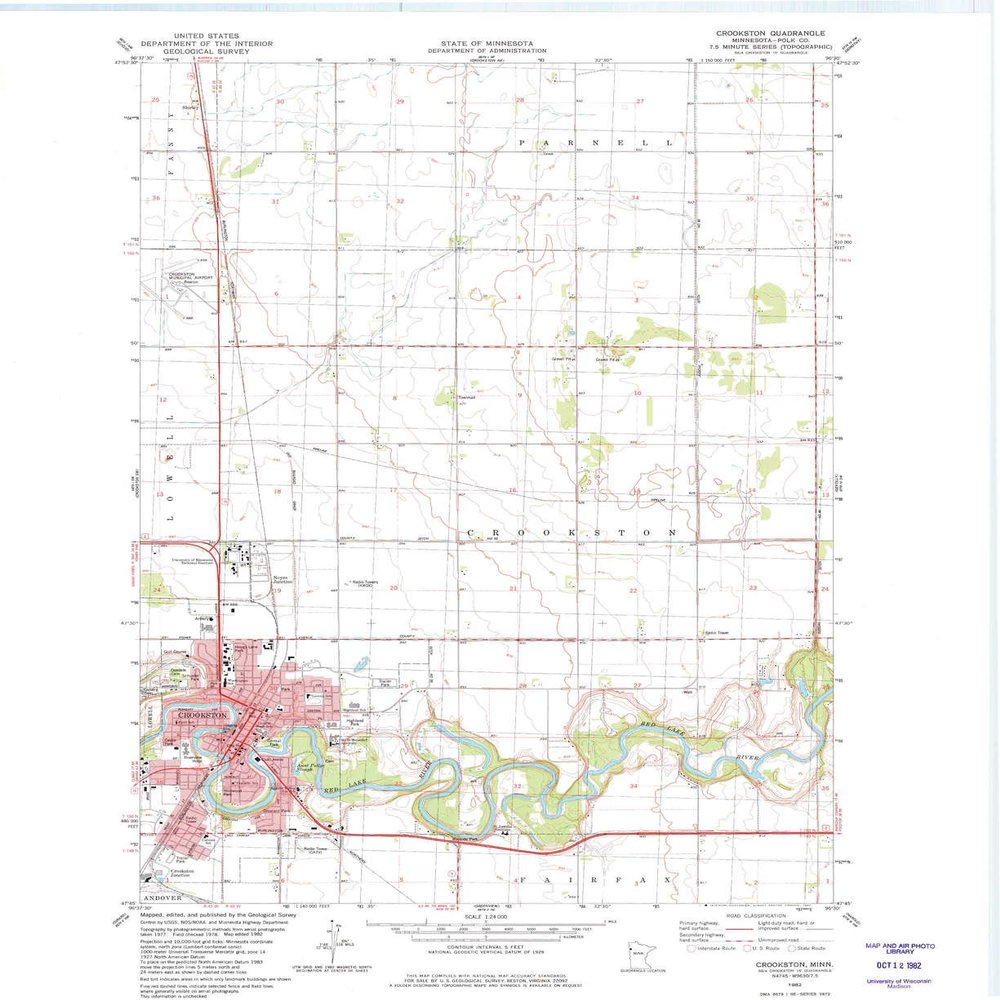 YellowMaps Crookston MN topo map, 1:24000 Scale, 7.5 X 7.5 Minute, Historical, 1982, Updated 1982, 27.23 x 21.53 in - Polypropylene