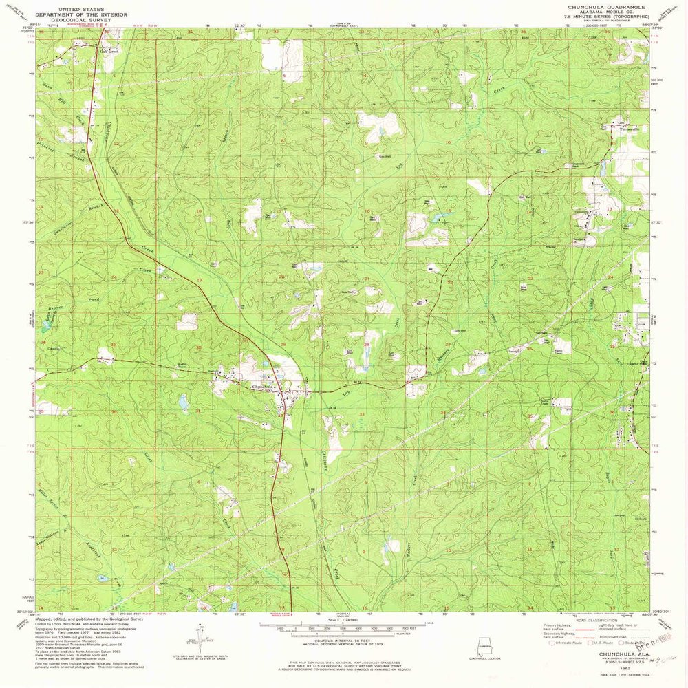 YellowMaps Chunchula AL topo map, 1:24000 Scale, 7.5 X 7.5 Minute, Historical, 1982, Updated 1982, 26.8 x 21.9 in - Tyvek