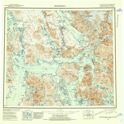 YellowMaps Petersburg AK topo map, 1:250000 Scale, 1 X 2 Degree, Historical, 1952, Updated 1953, 22.8 x 22.6 in - Tyvek