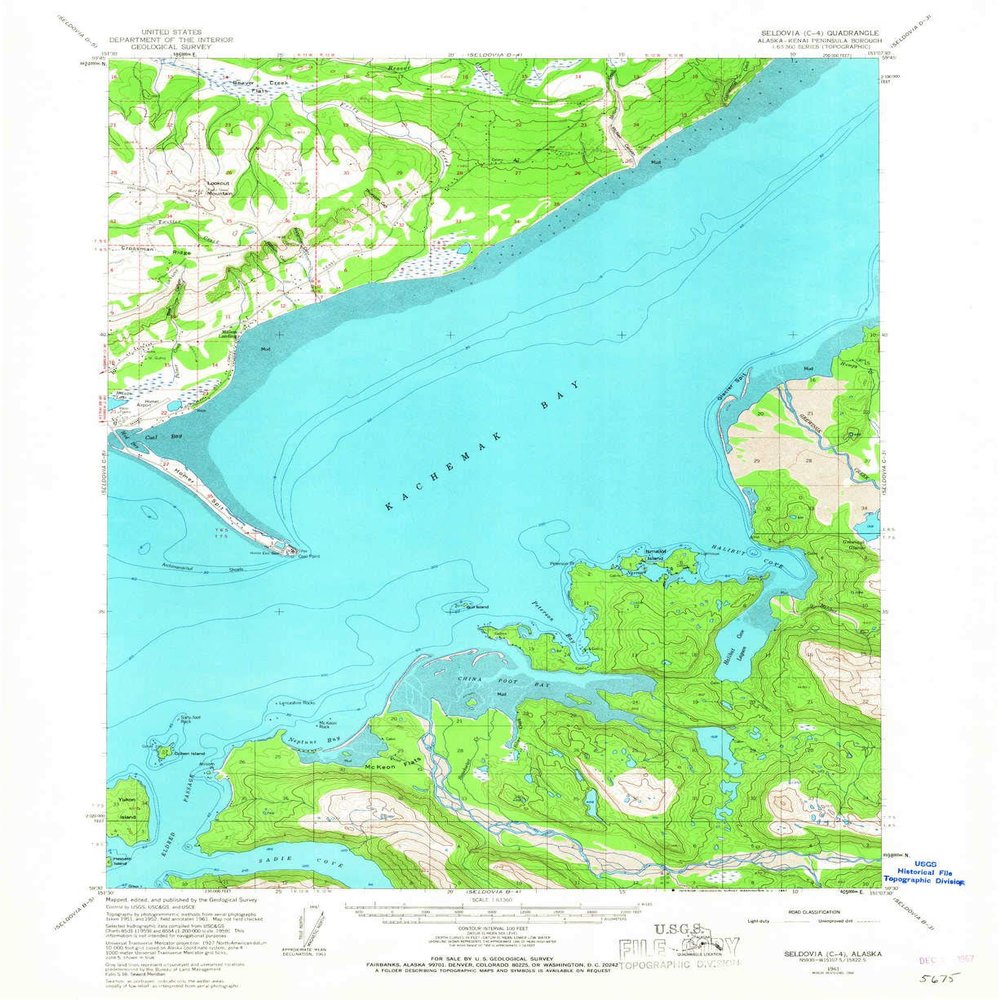 Seldovia C 4 AK topo map, 1:63360 Scale, 15 X 15 Minute, Historical, 1961, Updated 1967, 20.9 x 17 in - Polypropylene