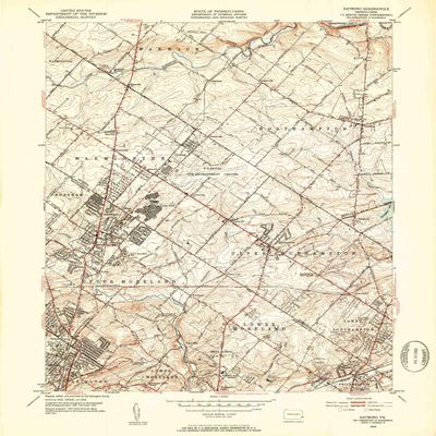 YellowMaps Hatboro PA topo map, 1:24000 Scale, 7.5 X 7.5 Minute, Historical, 1952, Updated 1953, 26.9 x 22 in - Polypropylene