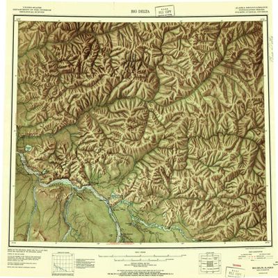 YellowMaps Big Delta AK topo map, 1:250000 Scale, 1 X 3 Degree, Historical, 1951, 22.2 x 25.4 in - Polypropylene
