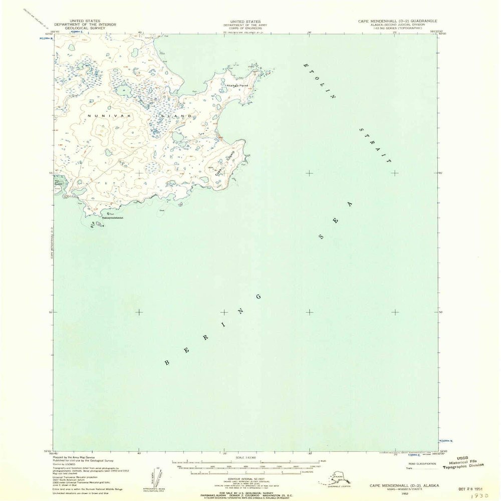 YellowMaps Cape Mendenhall D 2 AK topo map, 1:63360 Scale, 15 X 15 Minute, Historical, 1952, Updated 1958, 20.8 x 17 in - Polypropylene