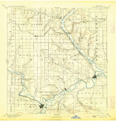 YellowMaps Junction City KS topo map, 1:125000 Scale, 30 X 30 Minute, Historical, 1894, Updated 1913, 20.01 x 16.56 in - Polypropylene