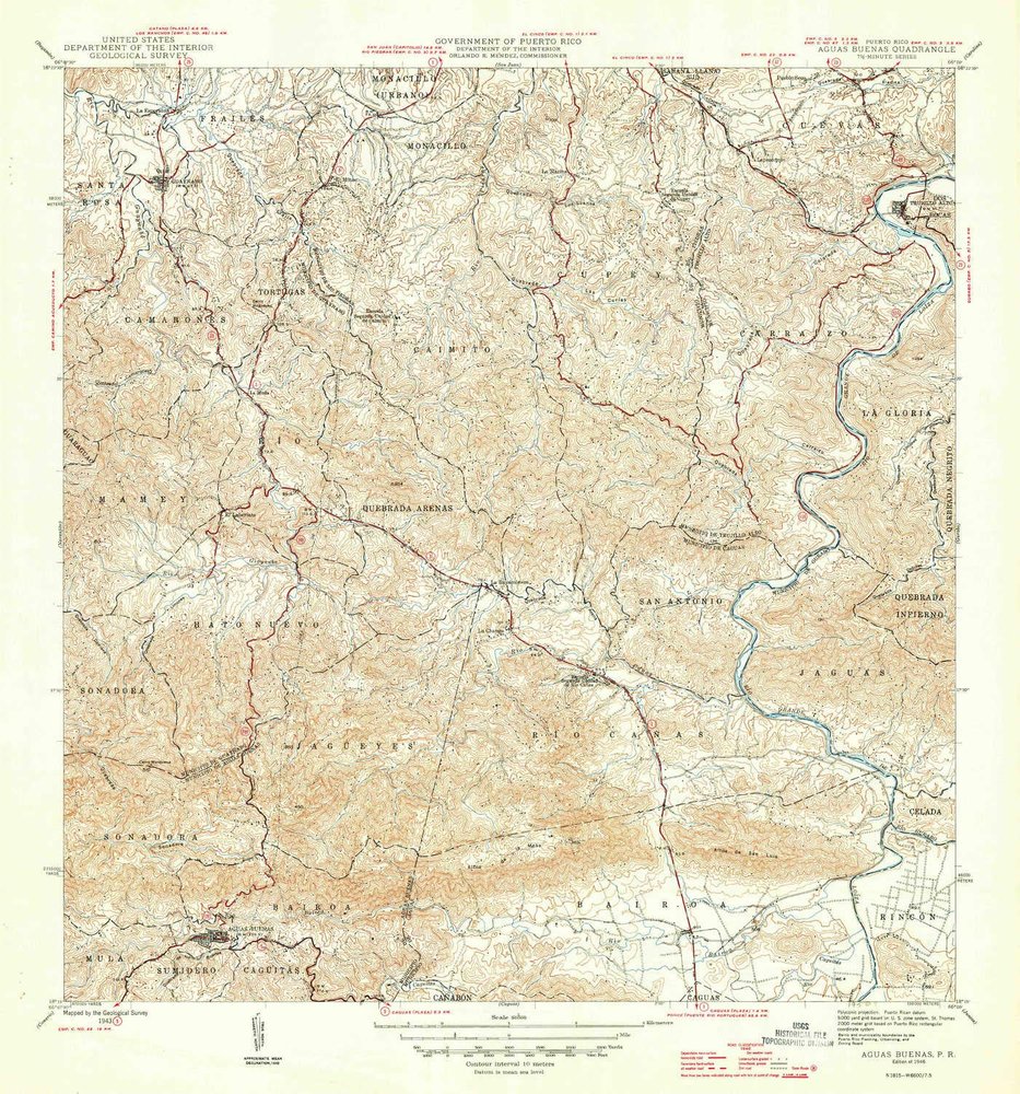YellowMaps Aguas Buenas PR topo map, 1:30000 Scale, 7.5 X 7.5 Minute, Historical, 1946, 21.3 x 19.8 in - Tyvek