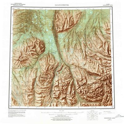 YellowMaps Sagavanirktok AK topo map, 1:250000 Scale, 1 X 3 Degree, Historical, 1958, Updated 1978, 22.5 x 23.2 in - Tyvek