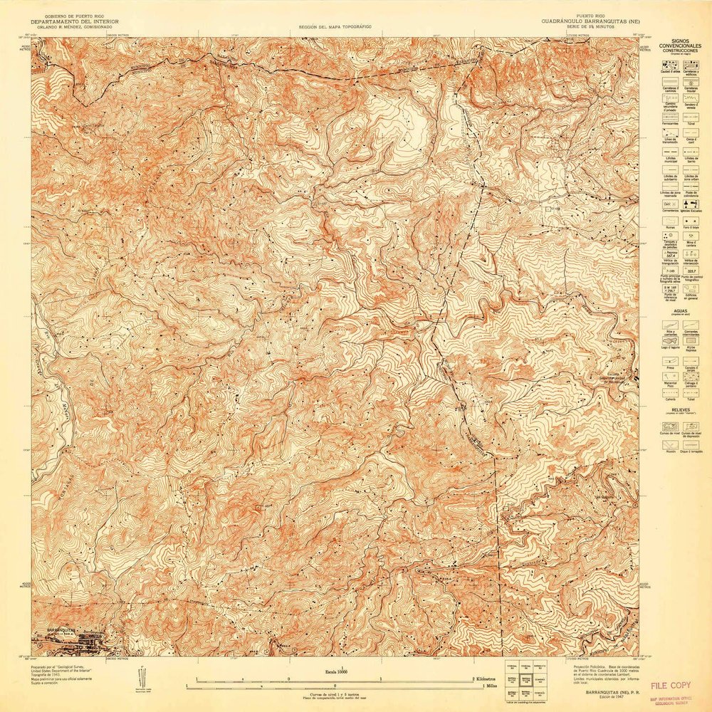 YellowMaps Barranquitas NE PR topo map, 1:10000 Scale, 3.75 X 3.75 Minute, Historical, 1947, 31.3 x 30.5 in - Polypropylene