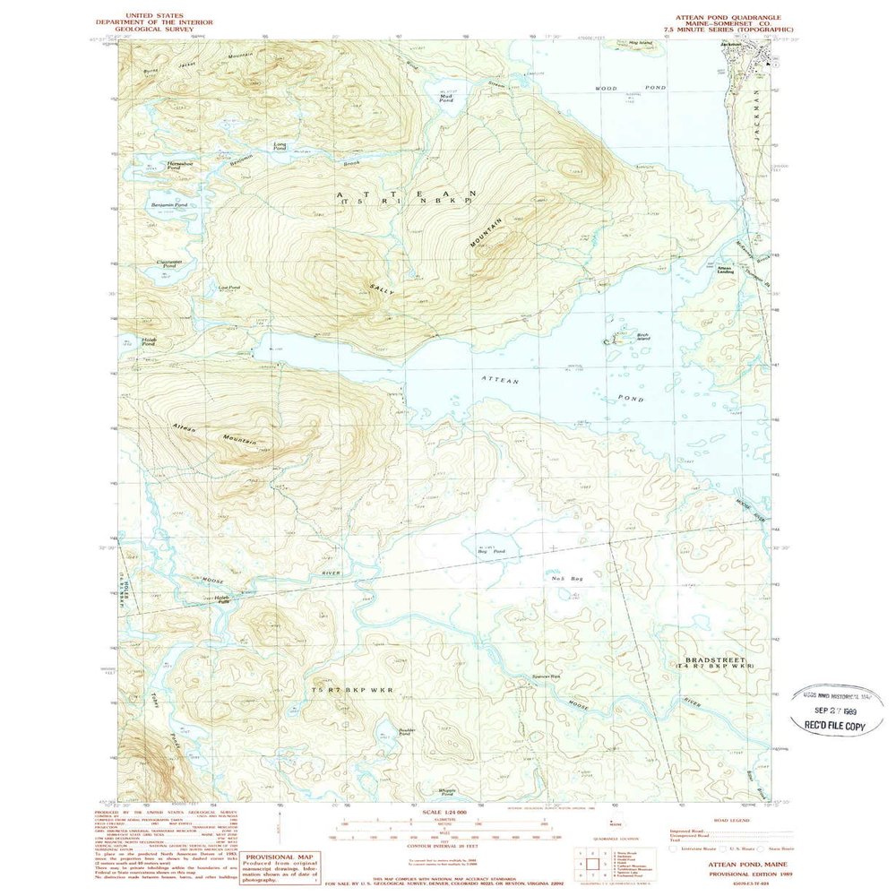 YellowMaps Attean Pond ME topo map, 1:24000 Scale, 7.5 X 7.5 Minute, Historical, 1989, Updated 1989, 26.8 x 22 in - Polypropylene