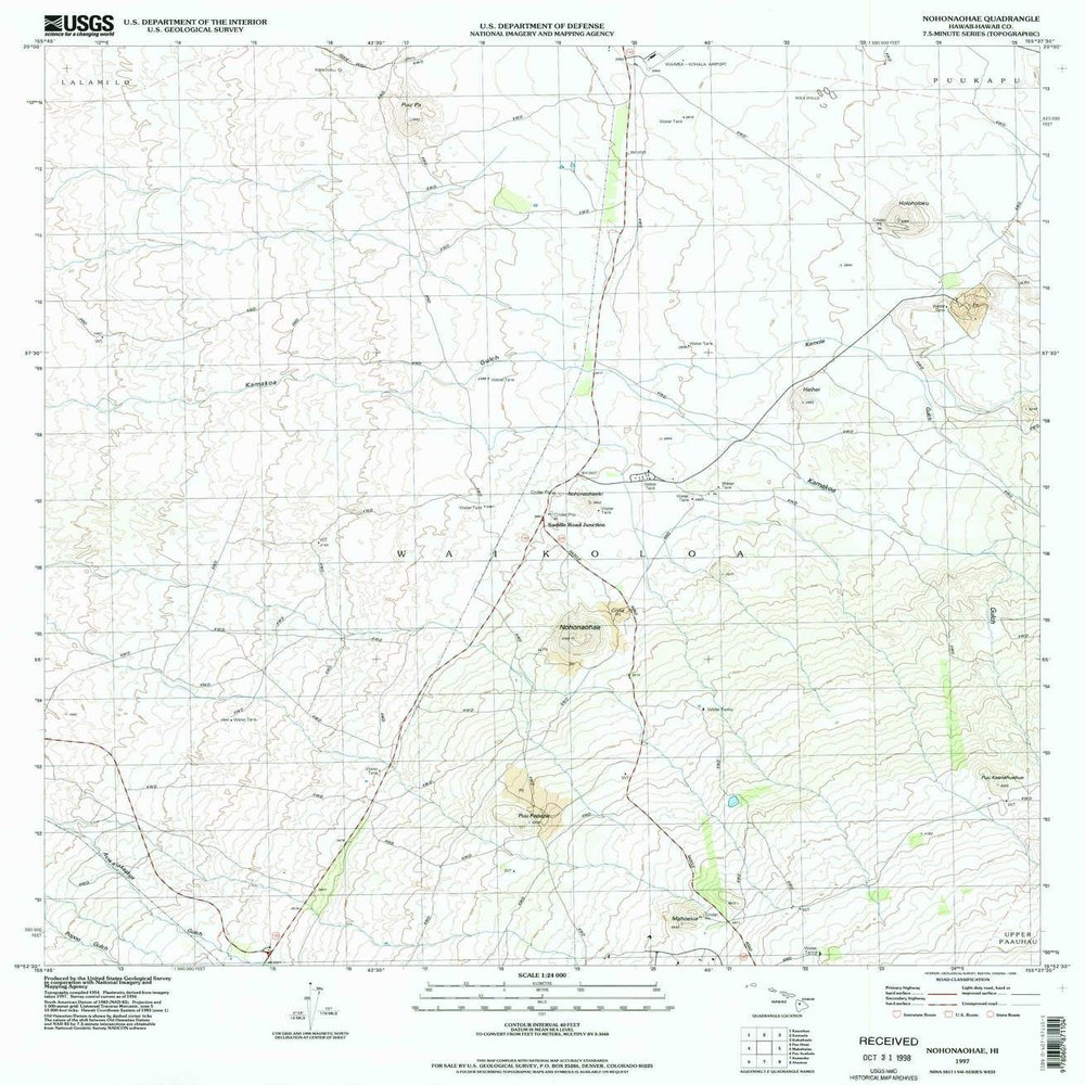 YellowMaps Nohonaohae HI topo map, 1:24000 Scale, 7.5 X 7.5 Minute, Historical, 1997, Updated 1998, 26.8 x 23.4 in - Tyvek