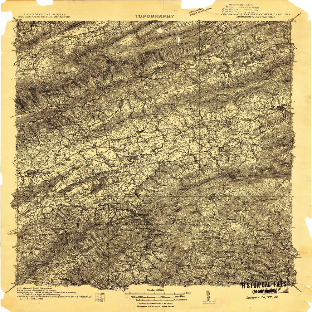 YellowMaps Abingdon VA topo map, 1:96000 Scale, 30 X 30 Minute, Historical, 1909, 27 x 20.9 in - Polypropylene