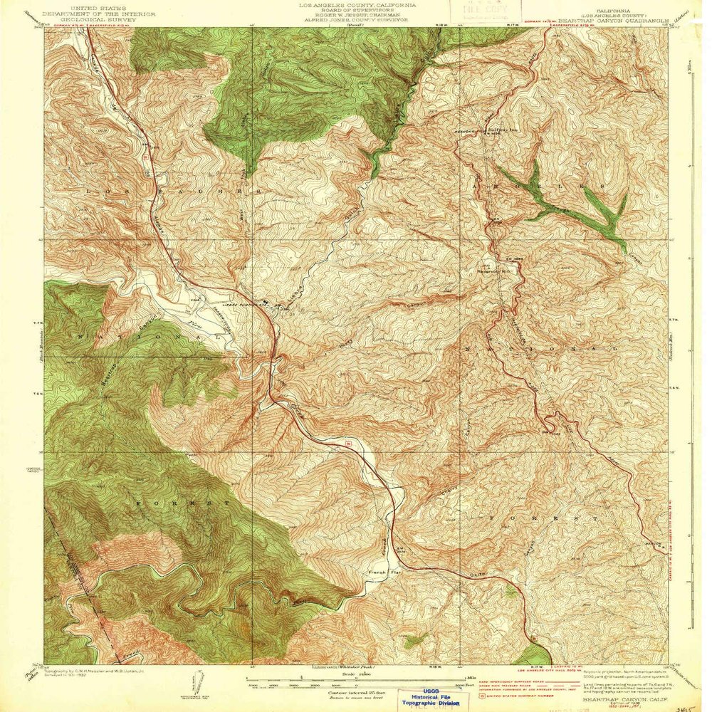 YellowMaps Beartrap Canyon CA topo map, 1:24000 Scale, 7.5 X 7.5 Minute, Historical, 1938, 20.3 x 17.2 in - Polypropylene