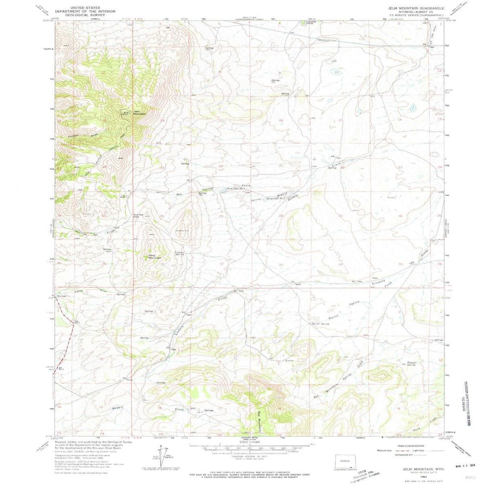 Jelm Mountain WY topo map, 1:24000 Scale, 7.5 X 7.5 Minute, Historical, 1963, Updated 1974, 26.8 x 21.7 in - Polypropylene