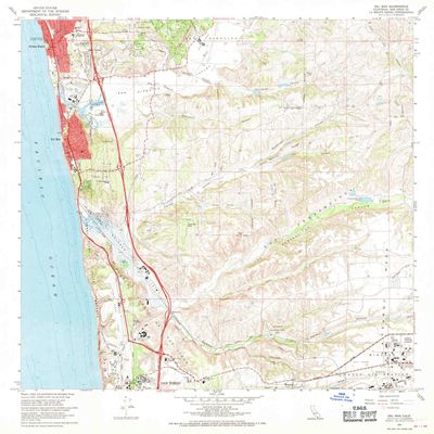 YellowMaps Del Mar CA topo map, 1:24000 Scale, 7.5 X 7.5 Minute, Historical, 1967, Updated 1970, 26.7 x 26.9 in - Polypropylene