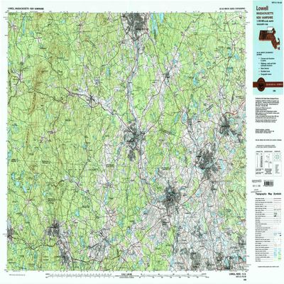 Lowell MA topo map, 1:100000 Scale, 30 X 60 Minute, Historical, 1988, Updated 1988, 24.1 x 38.4 in - Polypropylene