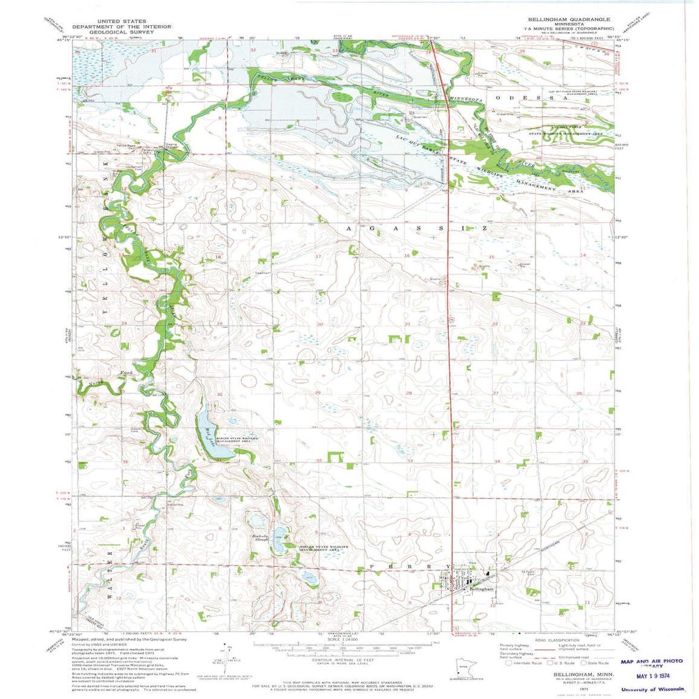 Bellingham MN topo map, 1:24000 Scale, 7.5 X 7.5 Minute, Historical, 1971, Updated 1974, 27.23 x 21.53 in - Polypropylene