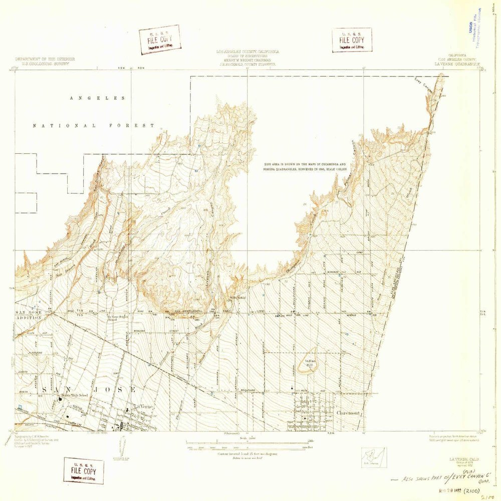 YellowMaps La Verne CA topo map, 1:24000 Scale, 7.5 X 7.5 Minute, Historical, 1928, Updated 1932, 16.8 x 21.7 in - Polypropylene