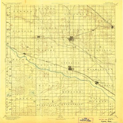 YellowMaps Lyons KS topo map, 1:125000 Scale, 30 X 30 Minute, Historical, 1894, Updated 1906, 19.44 x 15.54 in - Polypropylene