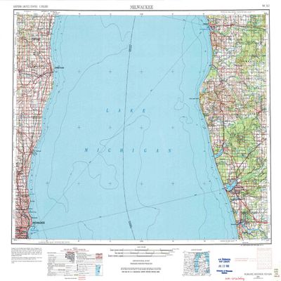 YellowMaps Milwaukee WI topo map, 1:250000 Scale, 1 X 2 Degree, Historical, 1954, Updated 1974, 21.94 x 28.61 in - Tyvek