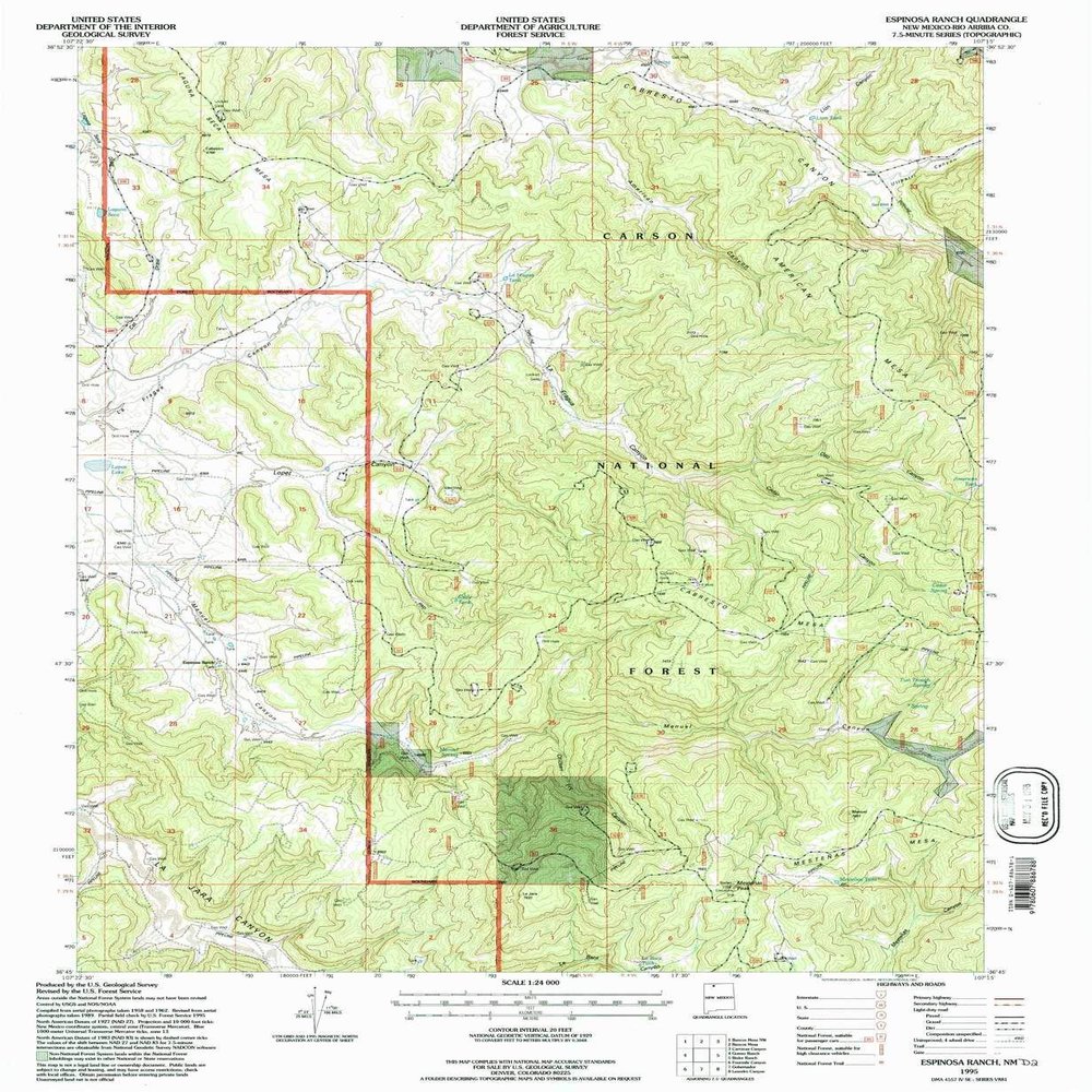 YellowMaps Espinosa Ranch NM topo map, 1:24000 Scale, 7.5 X 7.5 Minute, Historical, 1995, Updated 1997, 26.88 x 22.04 in - Polypropylene