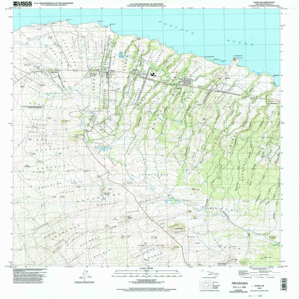 YellowMaps Hawi HI topo map, 1:24000 Scale, 7.5 X 7.5 Minute, Historical, 1995, Updated 1998, 31.7 x 24 in - Tyvek