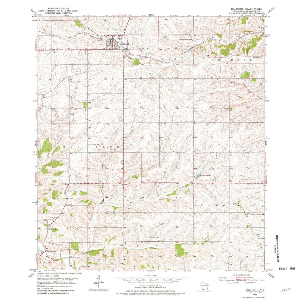 YellowMaps Belmont WI topo map, 1:24000 Scale, 7.5 X 7.5 Minute, Historical, 1952, Updated 1981, 27.31 x 22.54 in - Polypropylene