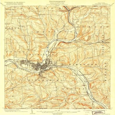 YellowMaps Binghamton NY topo map, 1:62500 Scale, 15 X 15 Minute, Historical, 1904, Updated 1918, 19.66 x 14.19 in - Polypropylene