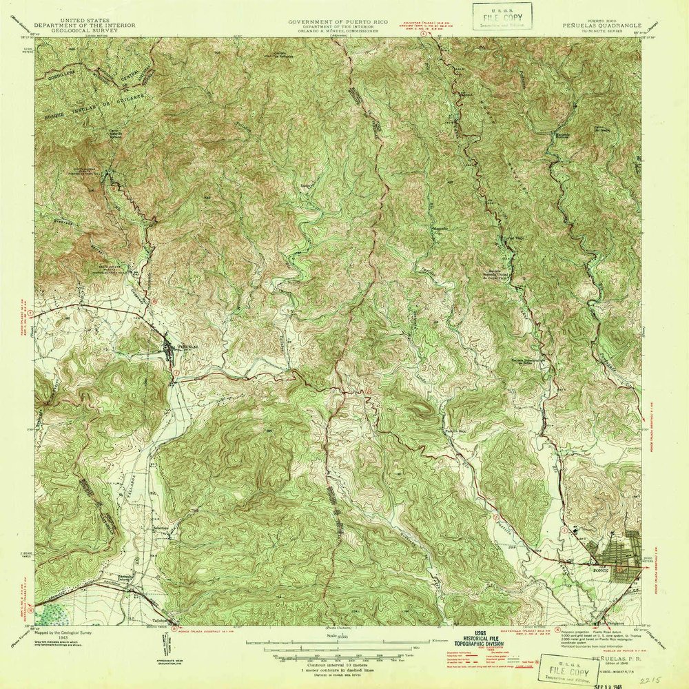 YellowMaps Penuelas PR topo map, 1:30000 Scale, 7.5 X 7.5 Minute, Historical, 1946, 21.3 x 19.7 in - Tyvek