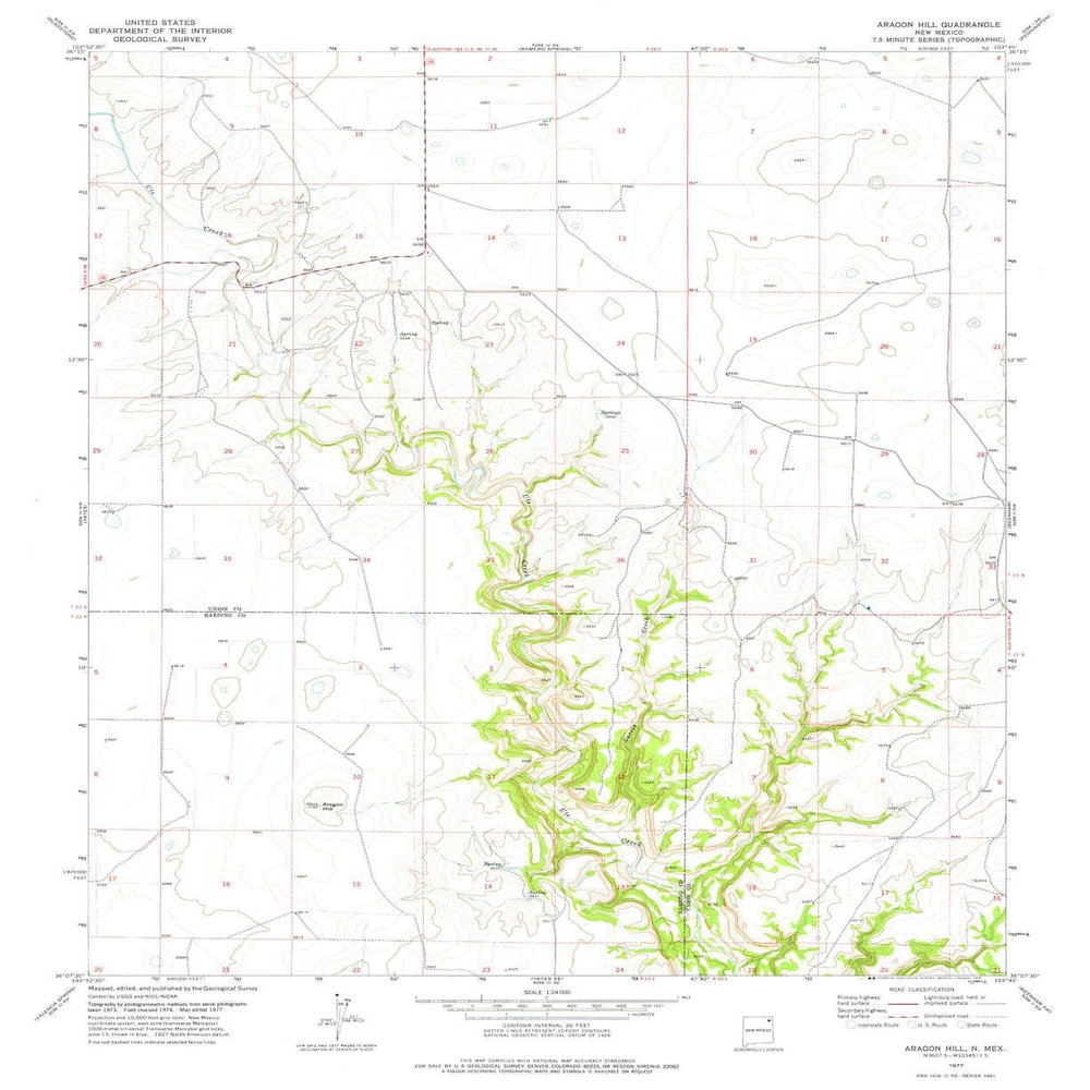 YellowMaps Aragon Hill NM topo map, 1:24000 Scale, 7.5 X 7.5 Minute, Historical, 1977, Updated 1978, 26.8 x 21.9 in - Tyvek