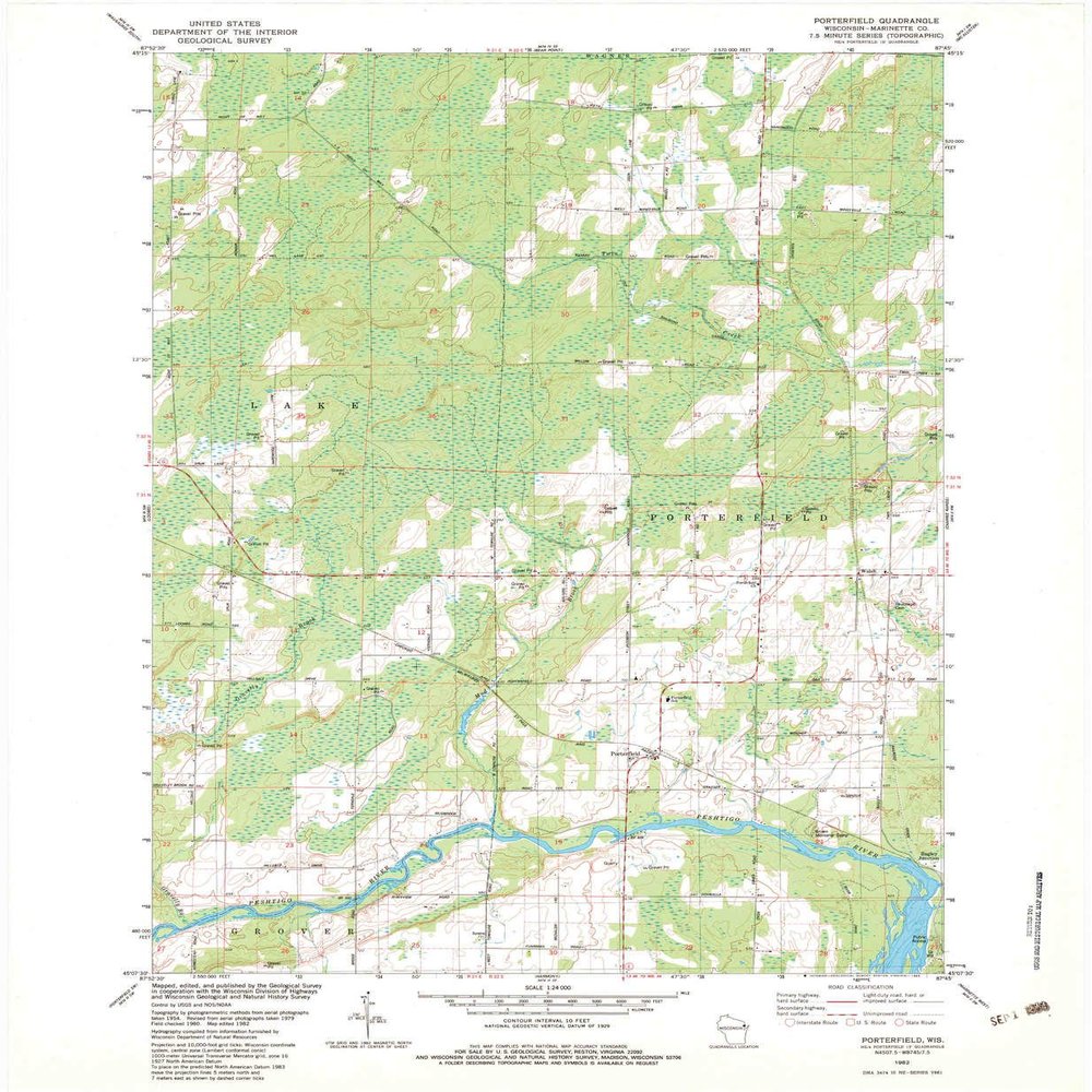 YellowMaps Porterfield WI topo map, 1:24000 Scale, 7.5 X 7.5 Minute, Historical, 1982, Updated 1983, 27.04 x 22.25 in - Tyvek