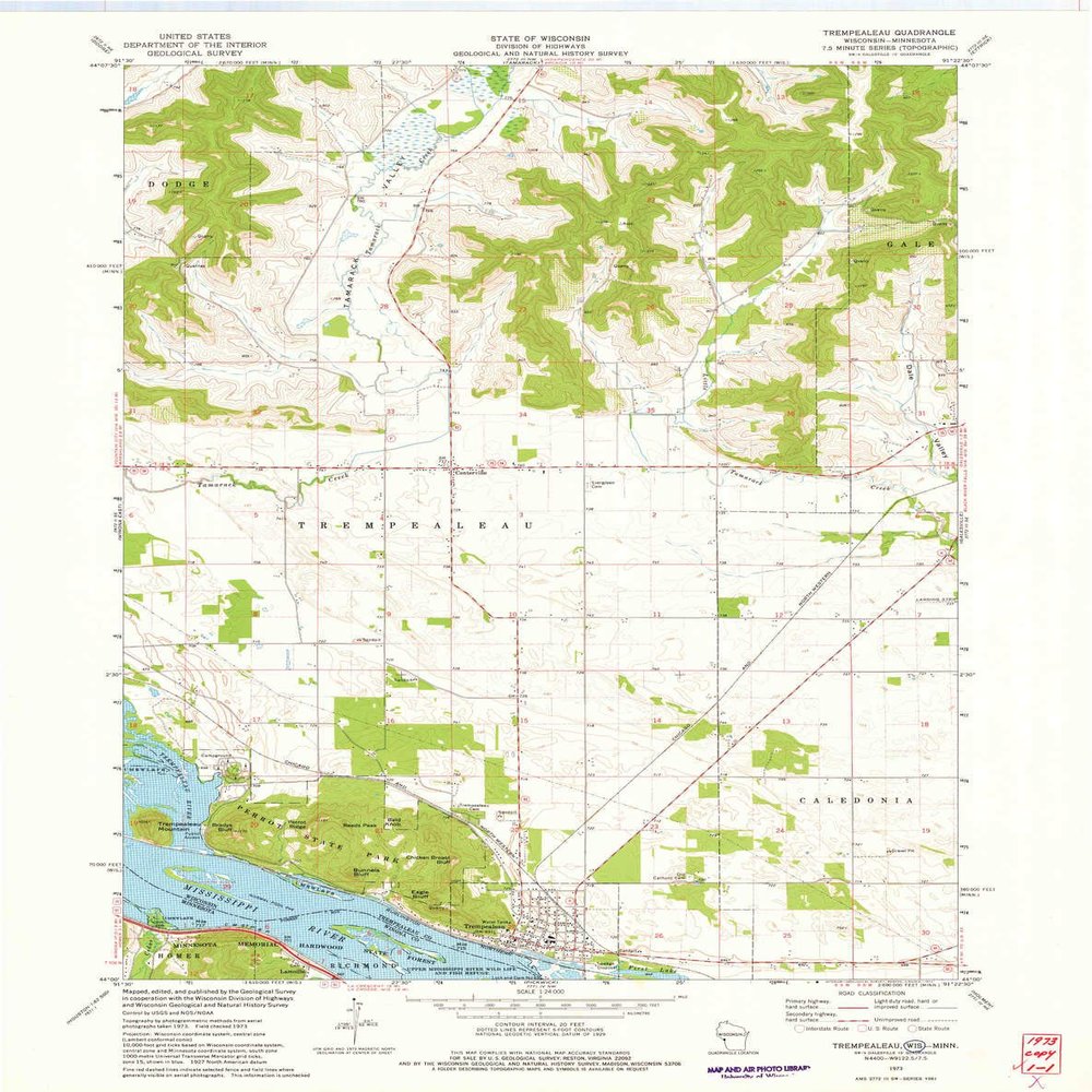 YellowMaps Trempealeau WI topo map, 1:24000 Scale, 7.5 X 7.5 Minute, Historical, 1973, Updated 1975, 27.22 x 21.5 in - Polypropylene