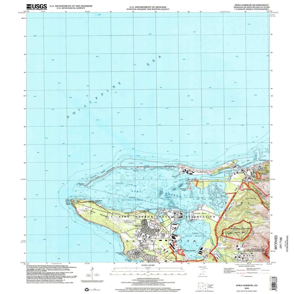 YellowMaps Apra Harbor GU topo map, 1:24000 Scale, 7.5 X 7.5 Minute, Historical, 2000, Updated 2002, 26.7 x 21.5 in - Polypropylene