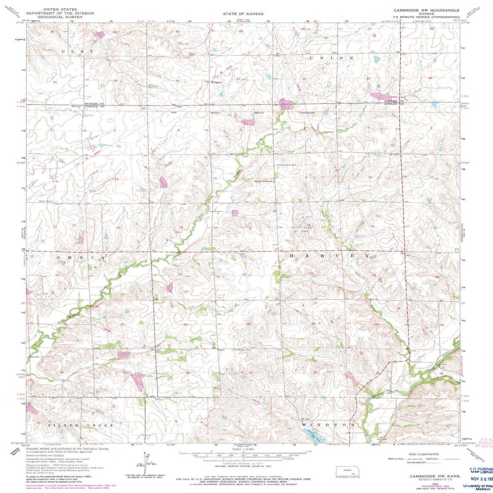 YellowMaps Cambridge NW KS topo map, 1:24000 Scale, 7.5 X 7.5 Minute, Historical, 1964, Updated 1983, 26.69 x 20.62 in - Tyvek