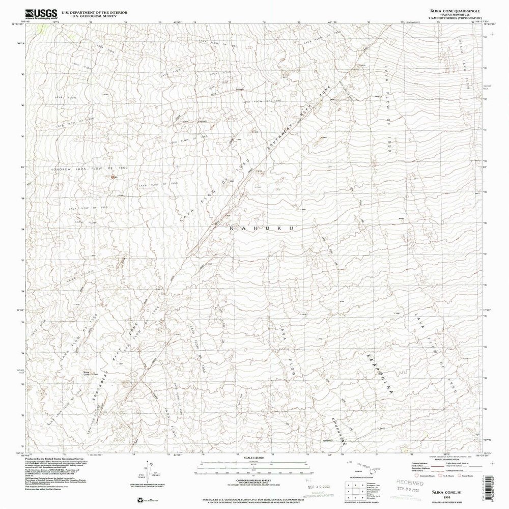 YellowMaps Alika Cone HI topo map, 1:24000 Scale, 7.5 X 7.5 Minute, Historical, 1995, Updated 2000, 26.9 x 24 in - Polypropylene