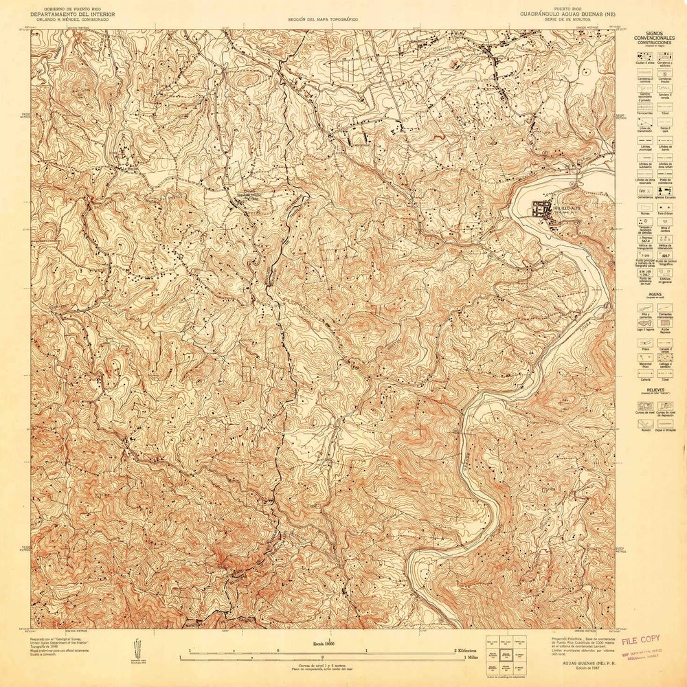 YellowMaps Aguas Buenas NE PR topo map, 1:10000 Scale, 3.75 X 3.75 Minute, Historical, 1947, 31.2 x 30.6 in - Polypropylene