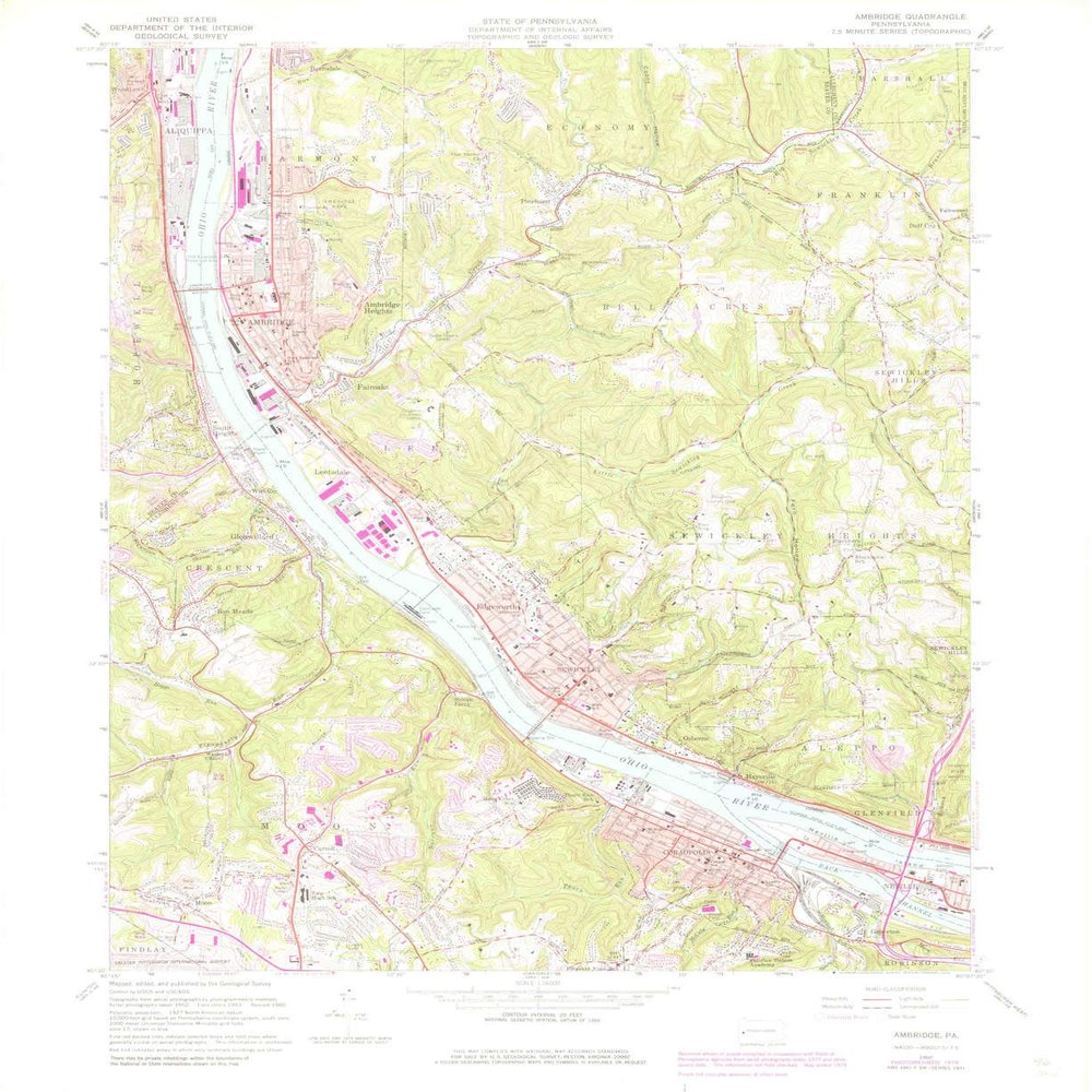 YellowMaps Ambridge PA topo map, 1:24000 Scale, 7.5 X 7.5 Minute, Historical, 1960, Updated 1979, 27 x 22 in - Polypropylene