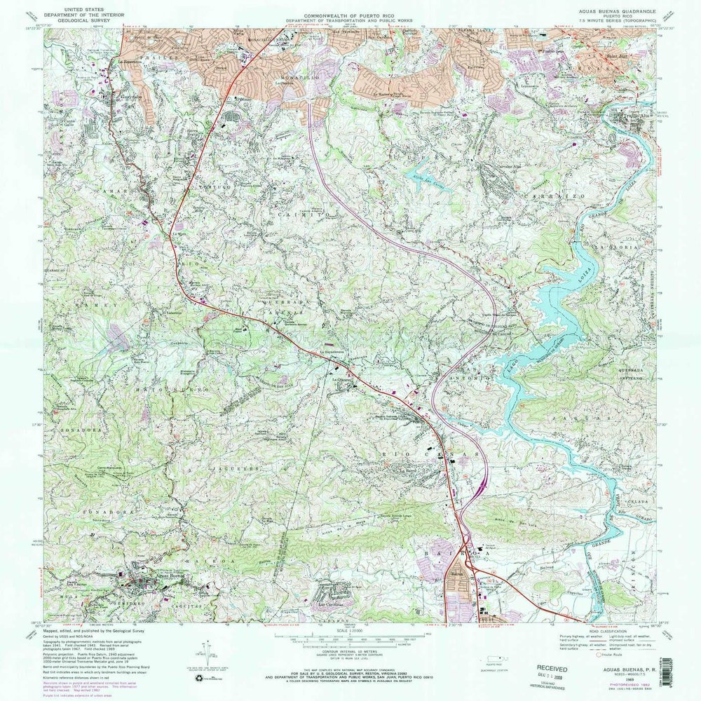 YellowMaps Aguas Buenas PR topo map, 1:20000 Scale, 7.5 X 7.5 Minute, Historical, 1969, Updated 1982, 32.1 x 29.8 in - Tyvek