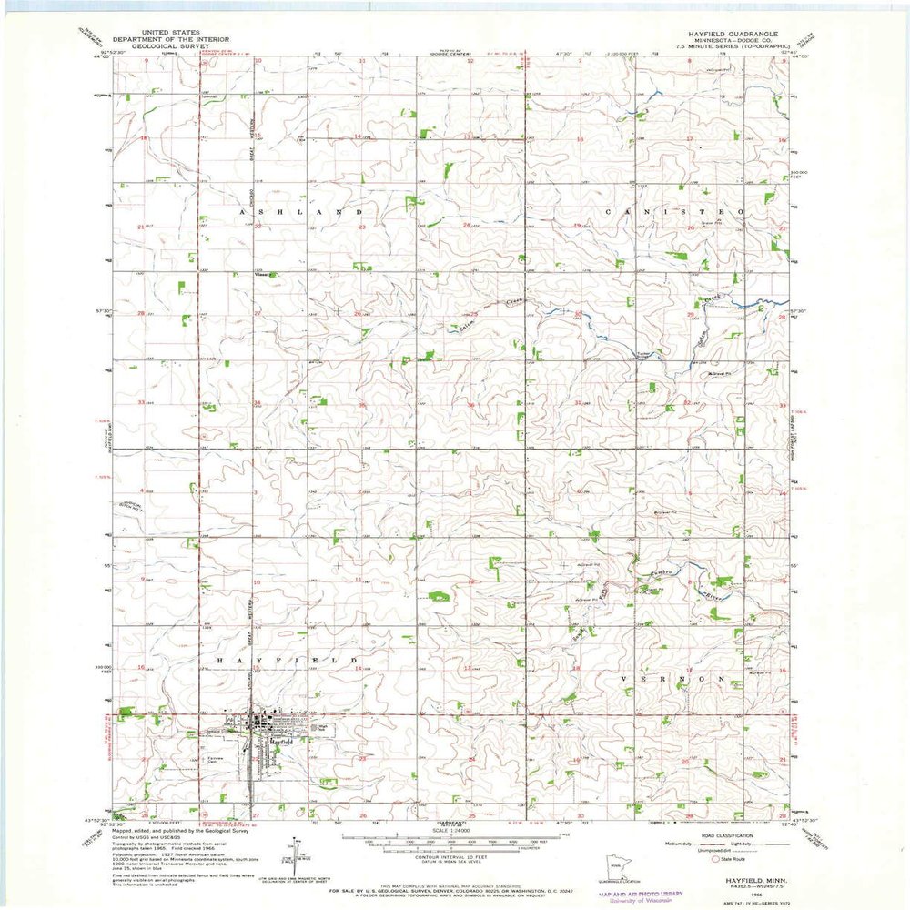 YellowMaps Hayfield MN topo map, 1:24000 Scale, 7.5 X 7.5 Minute, Historical, 1966, Updated 1967, 27.23 x 21.53 in - Tyvek