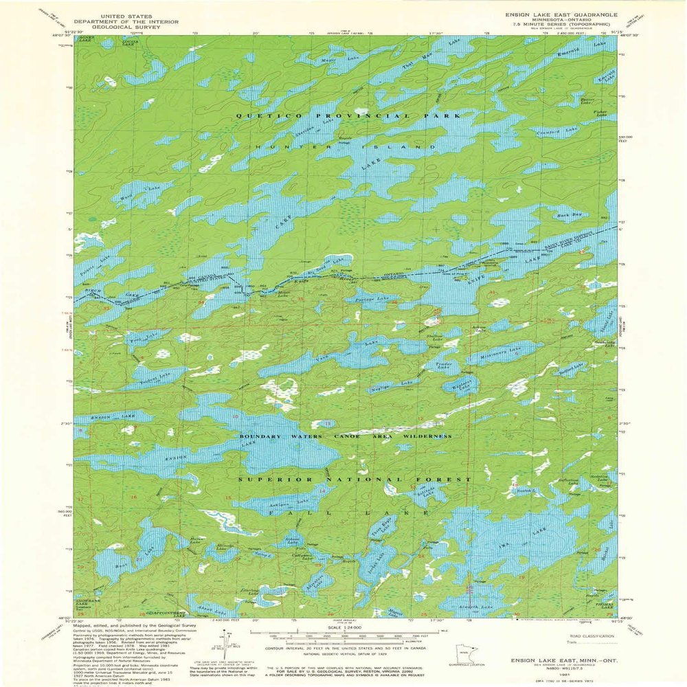 YellowMaps Ensign Lake East MN topo map, 1:24000 Scale, 7.5 X 7.5 Minute, Historical, 1981, Updated 1981, 27.23 x 21.53 in - Tyvek