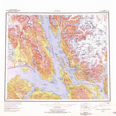 YellowMaps Juneau AK topo map, 1:250000 Scale, 1 X 2 Degree, Historical, 1962, Updated 1972, 24.2 x 21.5 in - Tyvek