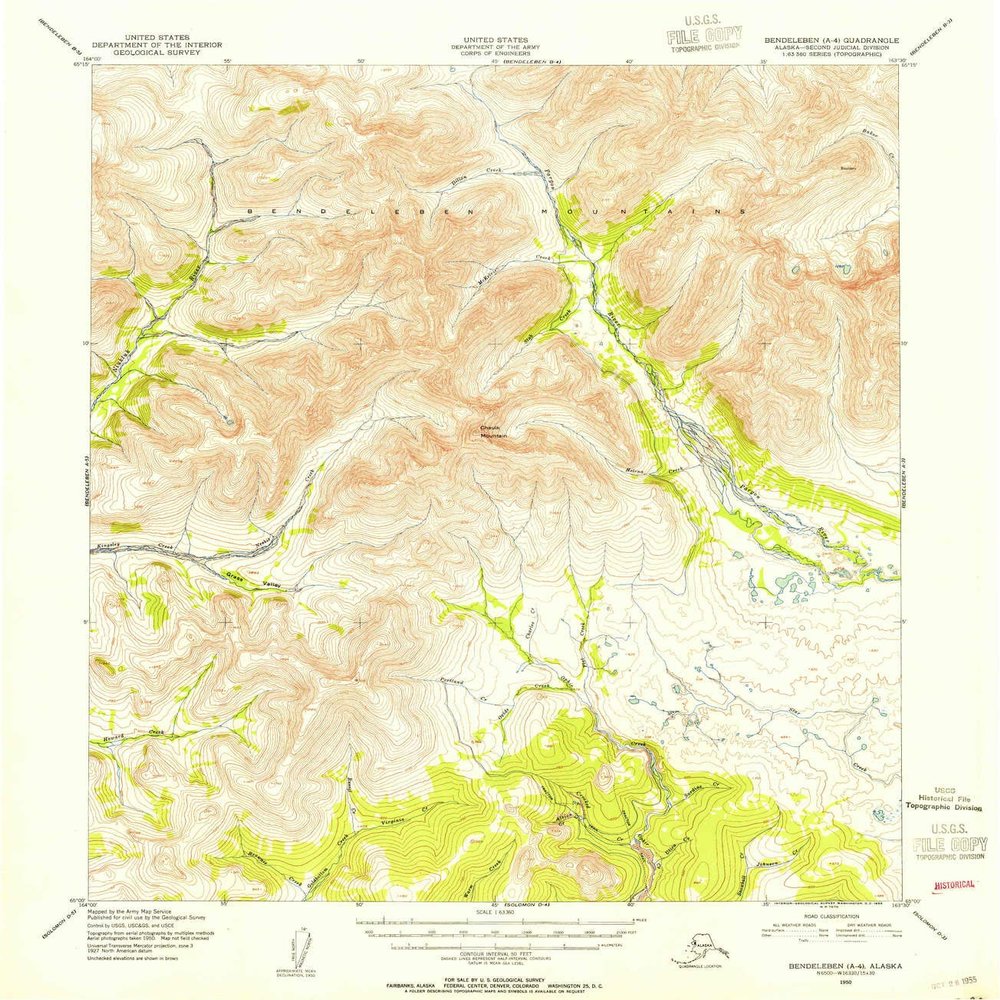 YellowMaps Bendeleben A 4 AK topo map, 1:63360 Scale, 15 X 15 Minute, Historical, 1950, Updated 1955, 20.7 x 18 in - Tyvek