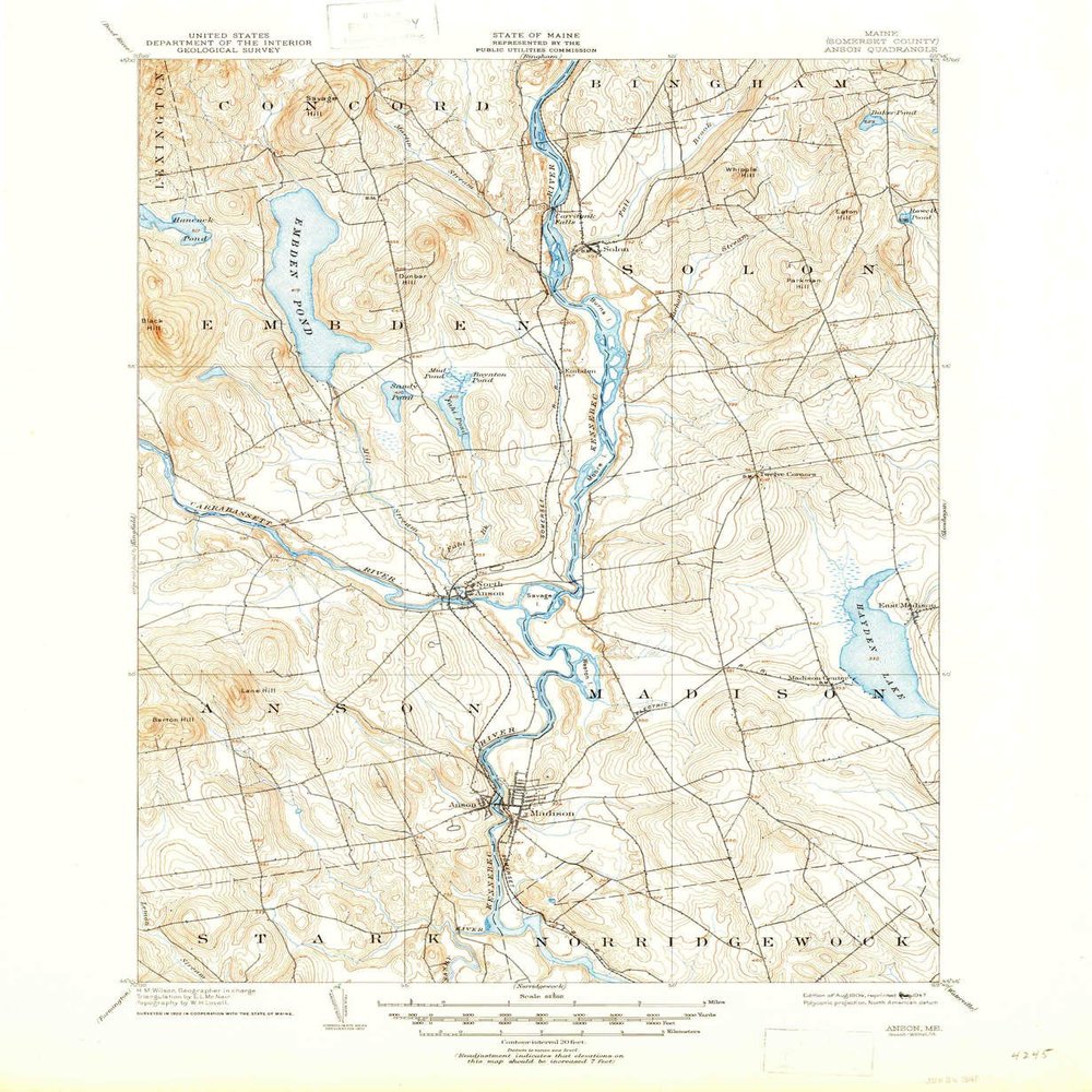 YellowMaps Anson ME topo map, 1:62500 Scale, 15 X 15 Minute, Historical, 1904, Updated 1947, 20.7 x 17 in - Polypropylene
