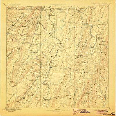 YellowMaps Ringgold GA topo map, 1:125000 Scale, 30 X 30 Minute, Historical, 1892, Updated 1906, 19.9 x 16.4 in - Tyvek