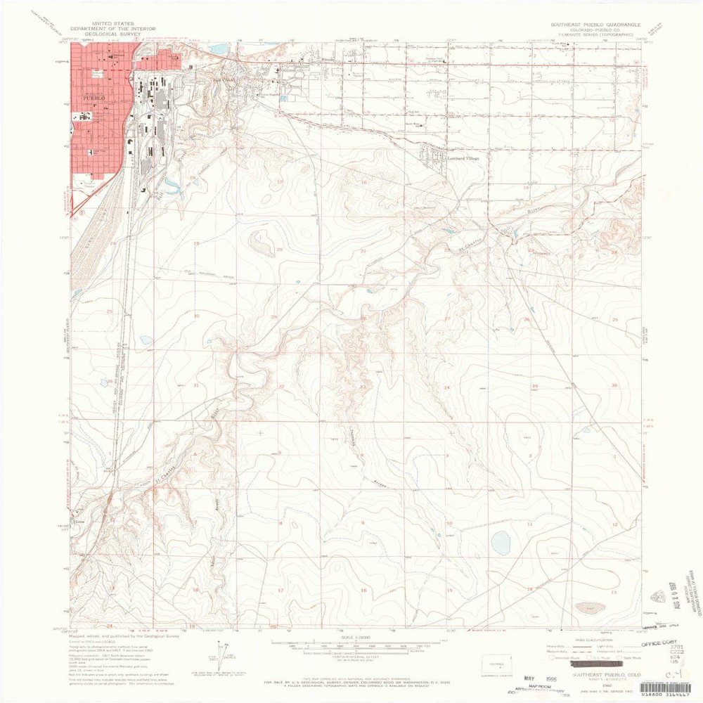 Southeast Pueblo CO topo map, 1:24000 Scale, 7.5 X 7.5 Minute, Historical, 1960, Updated 1966, 27.3 x 22.1 in - Tyvek