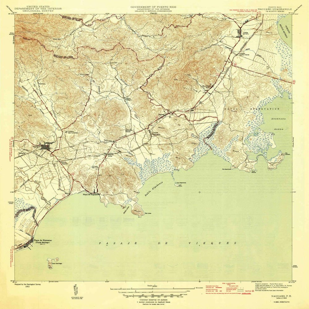 YellowMaps Naguabo PR topo map, 1:30000 Scale, 7.5 X 7.5 Minute, Historical, 1946, 21 x 19.3 in - Polypropylene